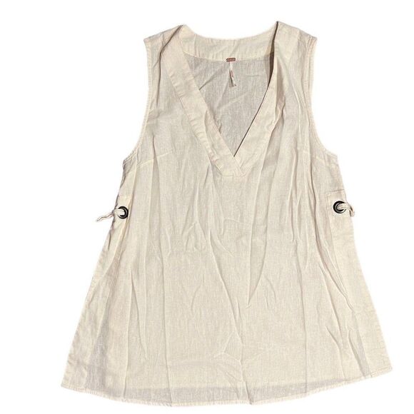Free People Tops - Free People Top Women’s XS Cream Linen Blend V Neck Layer Lagenlook Boho‎ Ecru